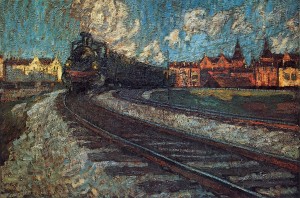 Tren que sale, óleo de Hermann Pleuer que puede encontrarse en el Museo Folkwang.