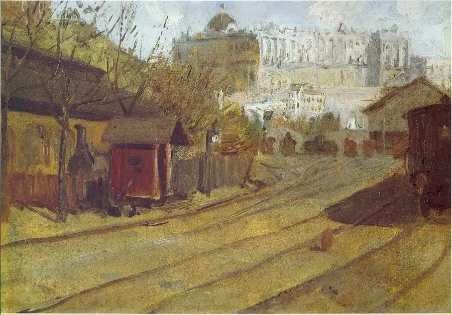 Palacio Real. Aquí el artista pinta el Palacio Real de Madrid desde la Estación del Norte.