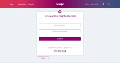 Renovación de la Tarjeta Dorada de Renfe por Internet