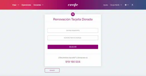 Renovación de la Tarjeta Dorada de Renfe por Internet