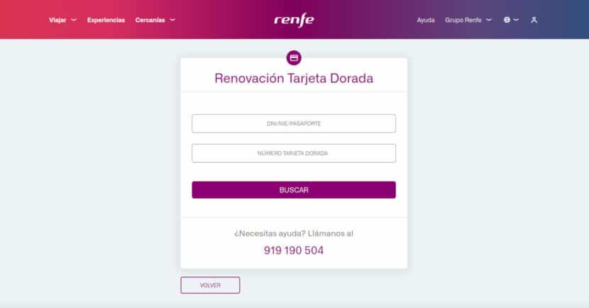 Renovación de la Tarjeta Dorada de Renfe por Internet