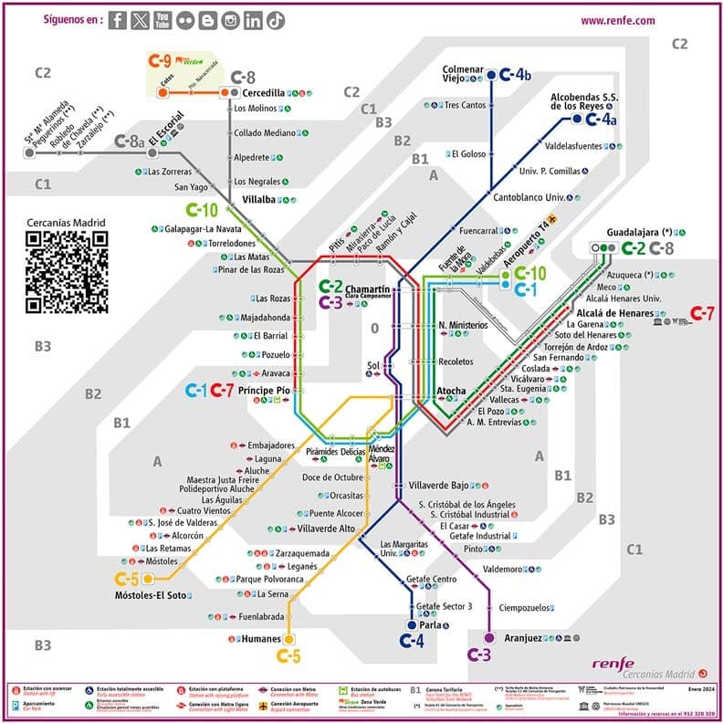 Plano de Cercanías Madrid de 2024.