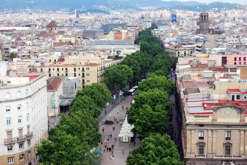 Vista aérea de Las Ramblas. (CC BY SA) NIKOS ROUSSOS-WIKIMEDIA COMMONS.