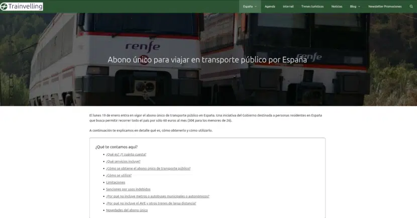 Captura de pantalla de la guía sobre el abono único